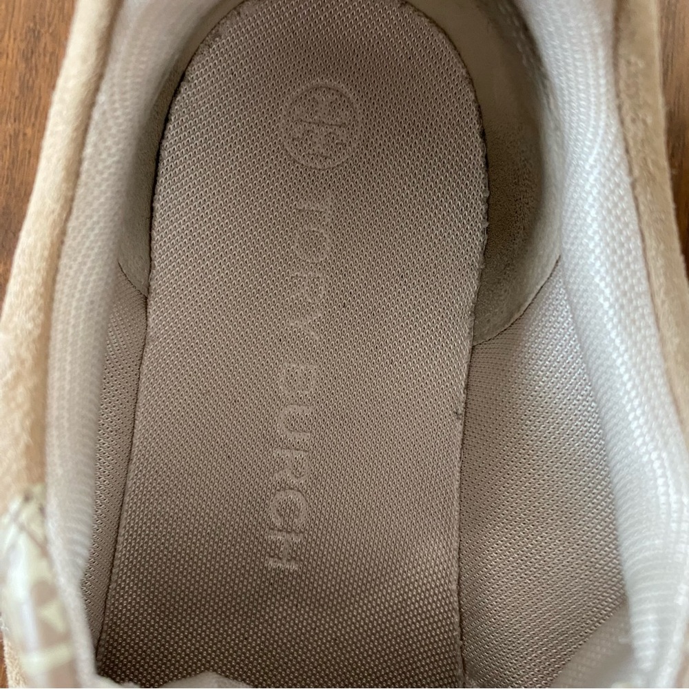 Tory Burch T Monogram Good Luck Trainer Sneakers Beige 8.5 - Picture 6 of 11